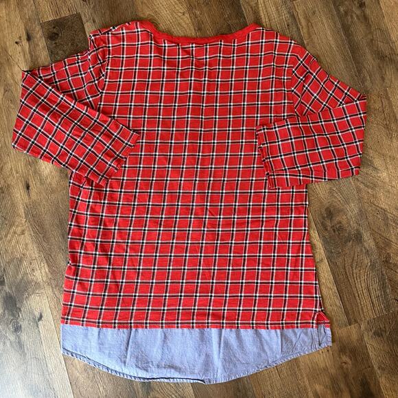 Tommy Hilfiger Women's Red Plaid 3/4 Sleeve Top L - Picture 3 of 8